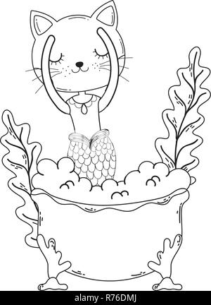 cute purrmaid in bathtub Stock Vector