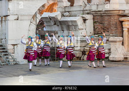 PLOVDIV, BULGARIA - AUGUST 06, 2015 - 21-st international folklore festival in Plovdiv, Bulgaria. The folklore group from Turkey dressed in traditiona Stock Photo