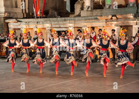 PLOVDIV, BULGARIA - AUGUST 06, 2015 - 21-st international folklore festival in Plovdiv, Bulgaria. The folklore group from Bulgaria dressed in traditio Stock Photo