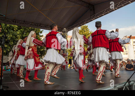 PLOVDIV, BULGARIA - AUGUST 06, 2015 - 21-st international folklore festival in Plovdiv, Bulgaria. The folklore group from Bulgaria dressed in traditio Stock Photo