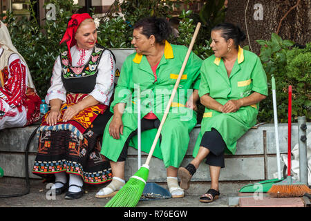 PLOVDIV, BULGARIA - AUGUST 06, 2015 - 21-st international folklore festival in Plovdiv, Bulgaria. The folklore group from Bulgaria dressed in traditio Stock Photo