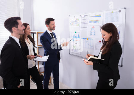 Businesspeople Analyzing Graphs On White Board Stock Photo