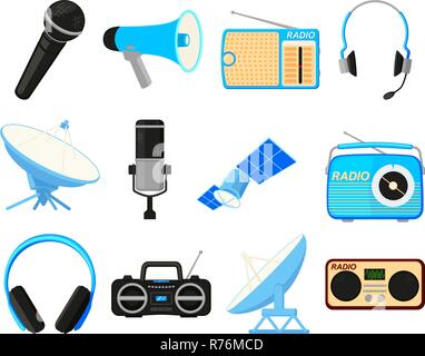 Colorful cartoon 12 telecommunication elements Stock Vector