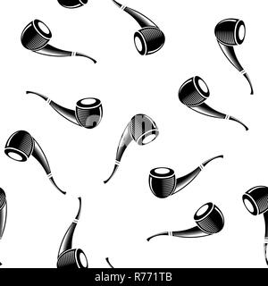 Wooden Smoking Pipe Silhouette Seamless Pattern Stock Photo