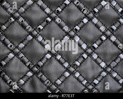 Texture of black leather with diagonal stripes Stock Photo