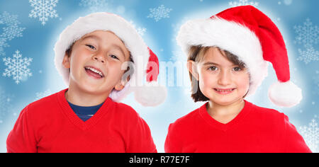 Children kids boy girl Christmas Santa Claus smiling happy young Stock Photo