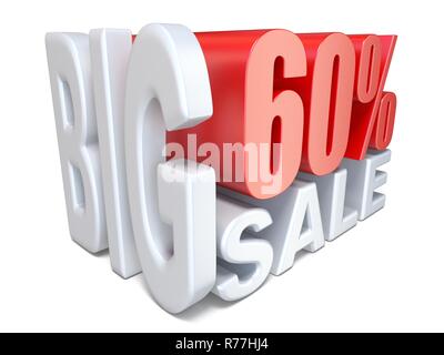 White red big sale sign PERCENT 60 3D Stock Photo