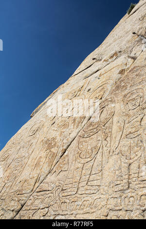Old buddhist carving on the wall of Shey Palace complex in Ladakh region, India. Stock Photo