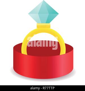 Golden ring with diamond in jewelry box vector isolated Stock Vector