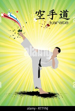 Oriental combat sports. Poster of Karate. Vector illustration Stock Vector