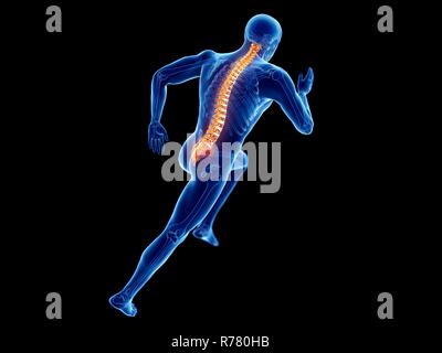 3d rendered illustration of a jogger's spine. Stock Photo