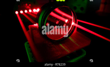 Experiment with red laser in optics lab Stock Photo