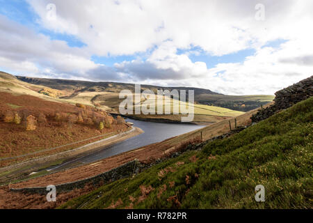 Kinder Reservoir and Kinder Scout, Cheshire, London. Stock Photo