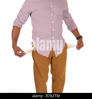 Poor man showing empty pockets Stock Photo