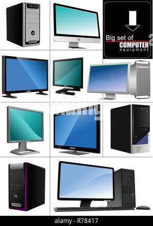 Big set of computer equipment. Server stations. Mac. Stock Vector