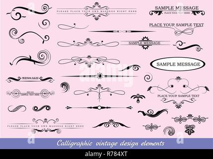 Calligraphic vintage design elements and page decoration - lots of useful elements to embellish your layout Stock Vector