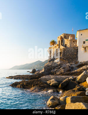 Scenic Mediterranean riviera coast. Panoramic view of Camogli town in Liguria, Italy Stock Photo