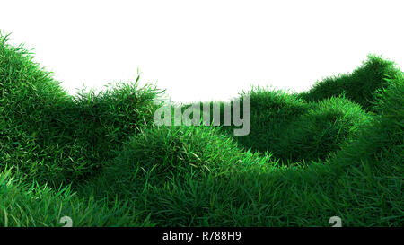 Green grass growing on hills with white background top view. 3d ...