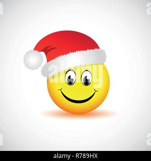 happy face emoji with red santa cap vector illustration EPS10 Stock Vector