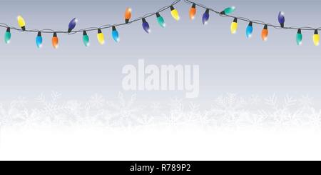 snowflakes and colorful fairy lights christmas winter background vector illustration EPS10 Stock Vector