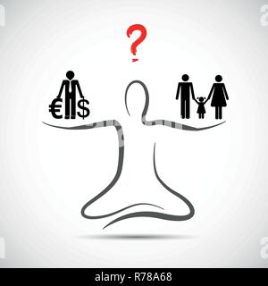 person yoga pose and balancing between family and career vector illustration EPS10 Stock Vector