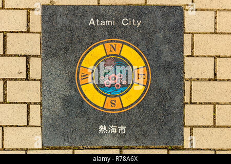 Atami, Shizuoka / Japan - December 02 2018: Colourful artistic manhole design at Atami, Japan Stock Photo