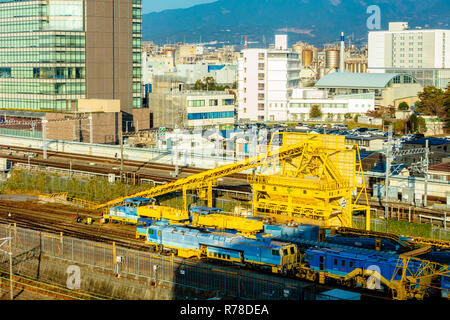 Mishima, Shizuoka / Japan - December 1 2018: Mishima city centre dense buildings featuring Mishima JR railway shinkansen Station Stock Photo