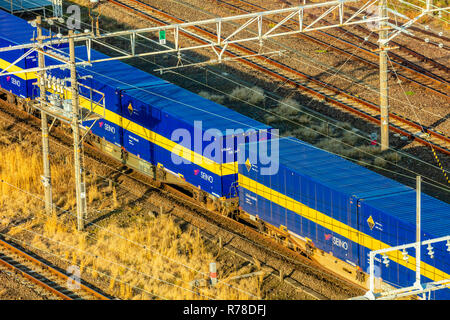 Mishima, Shizuoka / Japan - December 1 2018: Mishima city centre dense buildings featuring Mishima JR railway trains Stock Photo