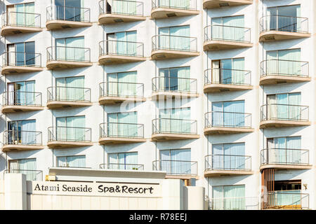 Atami, Shizuoka / Japan - December 1 2018: Atami city centre seaside spa resort hotel architecture Stock Photo