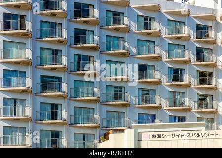 Atami, Shizuoka / Japan - December 1 2018: Atami city centre seaside spa resort hotel architecture Stock Photo