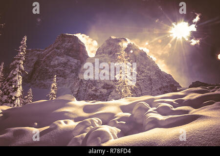 Winter view of Mount Pelmo northern side with awesome light, Dolomites, Italy Stock Photo