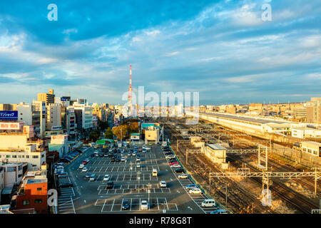 Mishima, Shizuoka / Japan - December 1 2018: Mishima city centre dense buildings featuring Mishima JR railway shinkansen Station Stock Photo