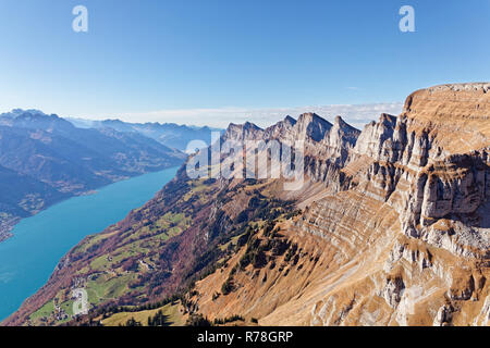 South face of Churfirsten massif and Walensee lake - Appenzell Alps, Switzerland Stock Photo