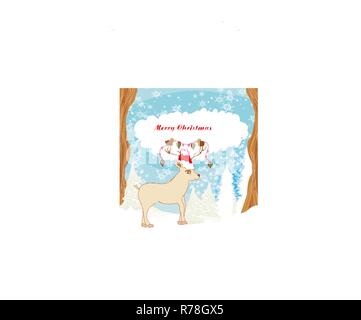 Abstract Christmas card with reindeer and birds Stock Vector