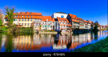 Traditional colorful houses over sunset in Bamberg town,Bavaria,Germany. Stock Photo