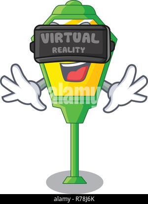 Virtual reality street lamp post in shape cartoon vector illustration Stock Vector