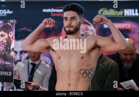 Josh Kelly weighs in ahead of his fight with David Avanesyan on the Matchroom Boxing show in Sheffield, South Yorkshire, United Kingdom. Stock Photo