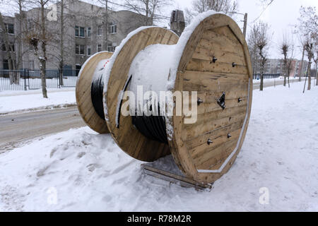 large spools of electric cable copper curre Stock Photo