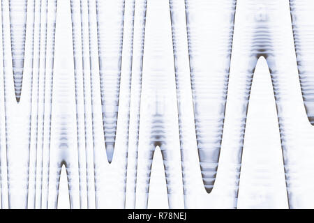 Reworked close-up photo of striped technological wavy surface in metallic colors. Abstract hi-tech background with curvilinear pattern. Modern archite Stock Photo