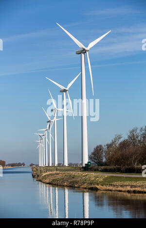Wind turbines, wind farm, Nordhollandsch Kanaal, Burgervlotbrug, North Holland, The Netherlands Stock Photo