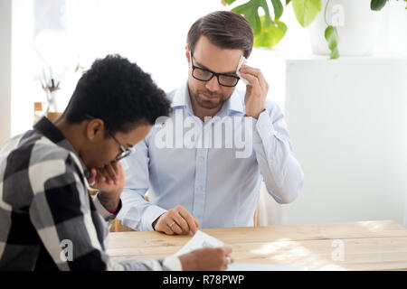 Male applicant sweat feeling nervous at hiring  Stock Photo