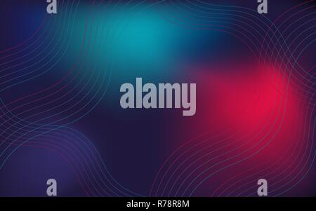 Wavy, geometric background, modern gradient, curved shape, in blue and red neon hues. Horizontal banner, website cover, page. Stock Vector