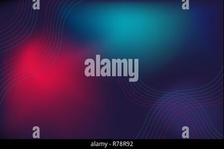 Wavy, geometric background, modern gradient, curved shape, in blue and red neon hues. Horizontal banner, website cover, page. Stock Vector