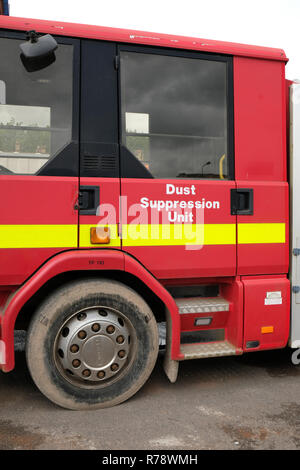 July 2017 - Old fire tender used by a demolition contractor as a dust suppression unit Stock Photo