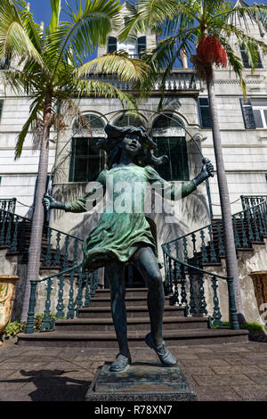 The lovely Girl Skipping Rope Statue by James Butler in the Monte Palace Tropical Gardens at Funchal on the Portugese island of Madeira Stock Photo