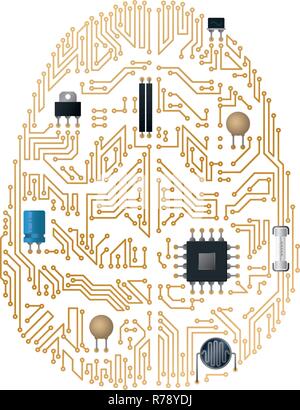 Human brain motherboard vector illustration. Artificial intelligence concept. Stock Vector