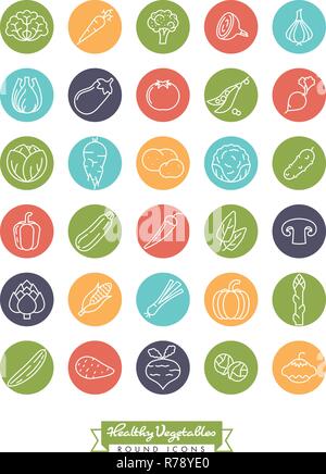 Collection of vegetables line icons negative in color circles Stock Vector