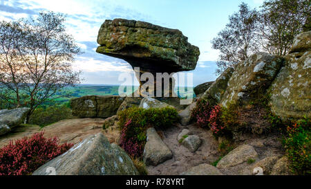 The Druid's Writing Desk at Brimham Rocks, North Yorkshire Stock Photo