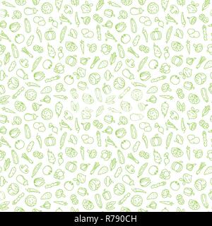 Seamless wallpaper background with various vegetable icons, green symbols on transparent background vector illustration Stock Vector