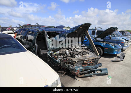 Old junk cars in junkyard Stock Photo